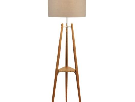 Light Wood Shelf Floor Lamp With Pale Grey Shade Online