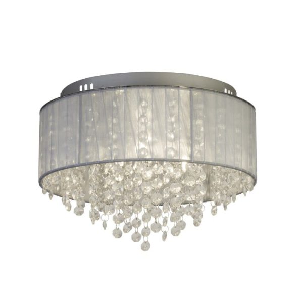 3Lt Ceiling Light With Chiffon Shade & Glass Drops Online Sale