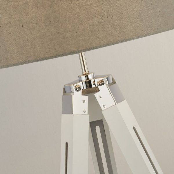 White Base Floor Lamp With Pale Grey Linen Shade Online