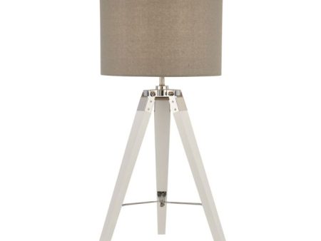 White Base Table Lamp With Pale Grey Line Shade Cheap