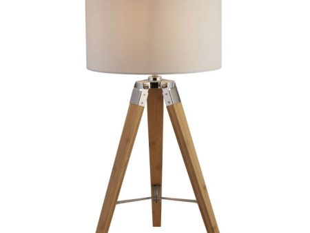 Light Wood Base Table Lamp With Cream Linen Shade on Sale