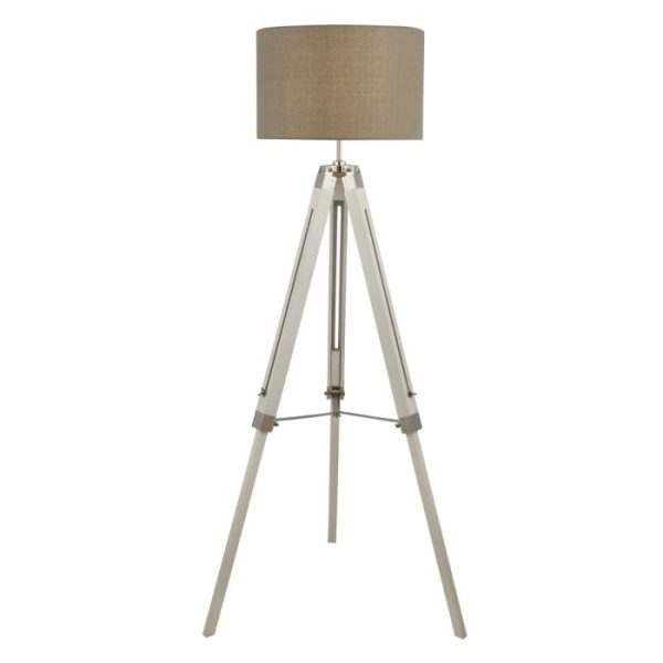 White Base Floor Lamp With Pale Grey Linen Shade Online