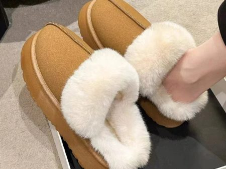 Winter Plush Cotton Slippers Women Flats Shoes New Platform Casual Home Suede Fur Warm Slingback Flip Flops Fashion