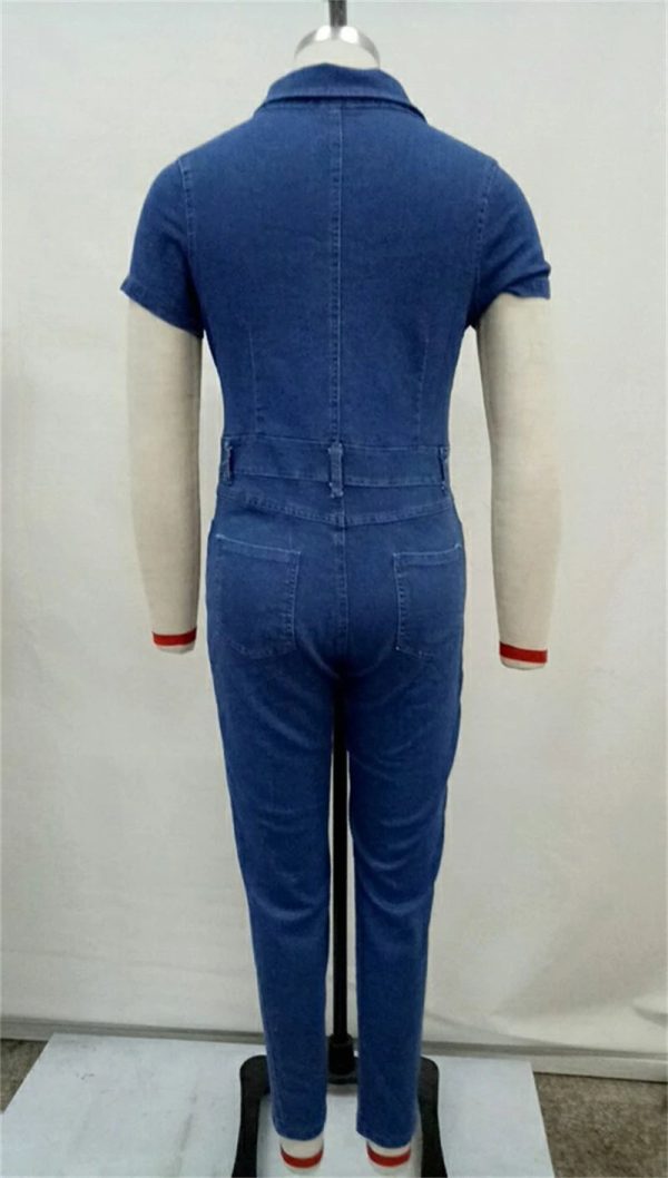 Vintage Denim Jumpsuits for Women Summer Clothing Turn Down Collar Button Up Jean Rompers Playsuits One Pieces Overalls Outfits Fashion