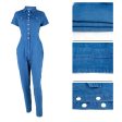 Vintage Denim Jumpsuits for Women Summer Clothing Turn Down Collar Button Up Jean Rompers Playsuits One Pieces Overalls Outfits Fashion