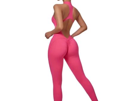 Women s New One-Piece Zipper Back Cutout Bodysuit Running Yoga Jumpsuit For Cheap