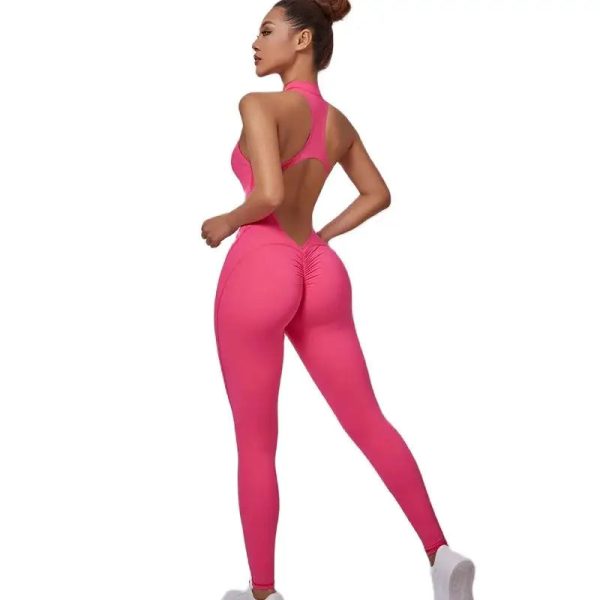 Women s New One-Piece Zipper Back Cutout Bodysuit Running Yoga Jumpsuit For Cheap