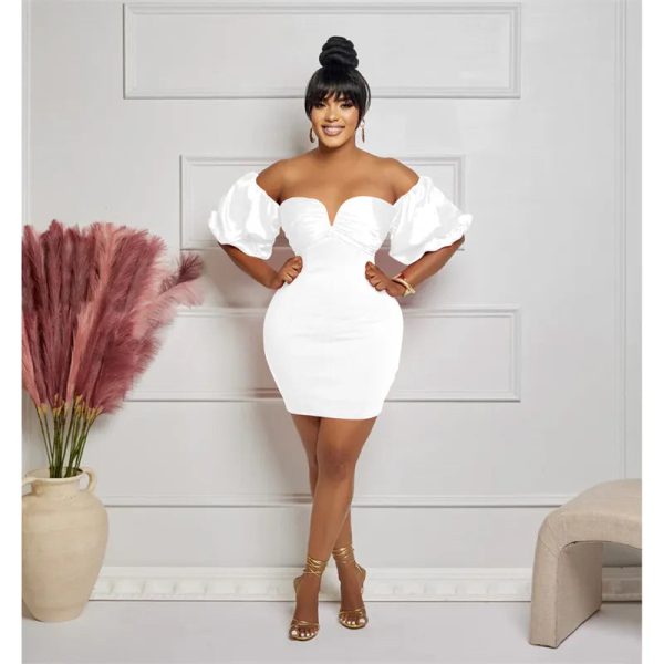 Women s Elegant Backless Puff Sleeve Ruched Bodycon Mini Dress Sexy Off the Shoulder Strapless Birthday Night Club Party Online