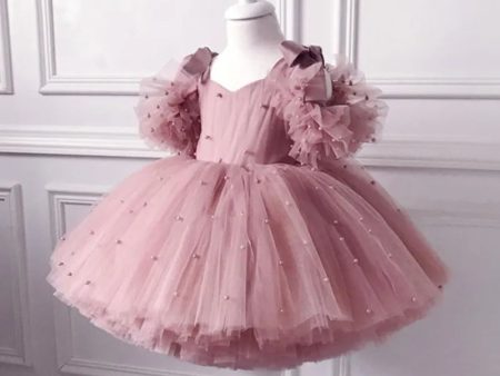 0-5Y baby girl dress baby dress dress christening dress pearl mesh princess dress tutu bow birthday party dress baby girl dress Online Hot Sale