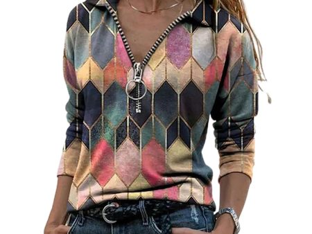 2020 Winter Warm Fashion Blouse Women Long Blouse Shirt Heart Pattern Zipper Design Abstract Print Blouse drop shipping on Sale