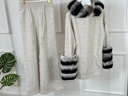 Women s Winter Coat Cashmere Women Chinchilla Rabbit Fur Cuff Sweater Wool Real fur cuff Cardigan Best Supply