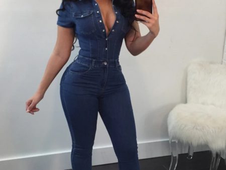 Vintage Denim Jumpsuits for Women Summer Clothing Turn Down Collar Button Up Jean Rompers Playsuits One Pieces Overalls Outfits Fashion