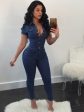 Vintage Denim Jumpsuits for Women Summer Clothing Turn Down Collar Button Up Jean Rompers Playsuits One Pieces Overalls Outfits Fashion