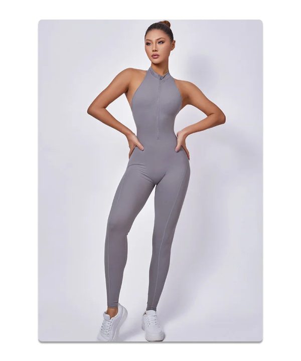 Women s New One-Piece Zipper Back Cutout Bodysuit Running Yoga Jumpsuit For Cheap