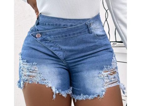 Women Vintage Summer High Waist Irrgular Short Jeans Y2K INS Clothing Streetwear Buttoned Ripped Pocket Denim Shorts Supply