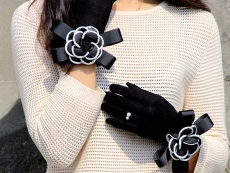 2020 Brand Gloves Winter Women Gloves Cashmere Mittens Female Big Flower Warm Wool Gloves Women Driving Gloves For Cheap