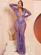 WJFZQM See Through Deep V Neck Long Sleeve Women s Maxi Prom Dress Diamond Hollow Out Sexy Party Evening Dresses 2023 Summer For Discount