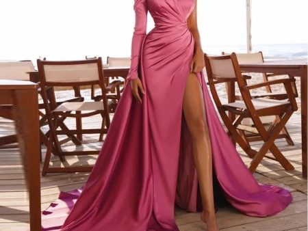 Wedding Party Dress One-shoulder Folds Split Fashion Long Dress Cocktail Elegant Tight-fitting Formal Dress Bridal Prom Vestidos Sale