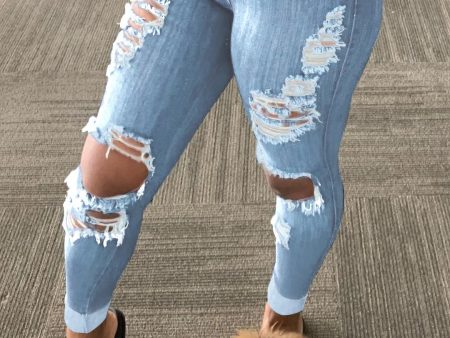 Women Fashion Slim Fit Jeans Hot Washed Color Ripped Hole Tassel Stretchy Mid-waist Denim Pencil Long Pants Trousers For Sale