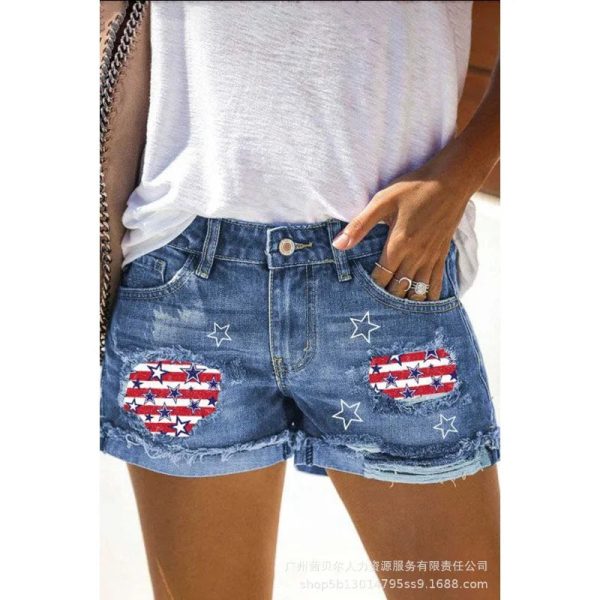 Wepbel Y2K Rainbow Printing Short Jeans Women Summer Straight Patchwork Ripped Denim Shorts Washed Ripped Hole Short Jeans Hot on Sale