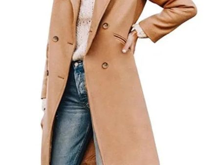 Women Autumn Winter 2022 New Woolen Trech Coat Mid-Length Solid Color Long Sleeve Double Breasted Button Fashion Coat For Discount